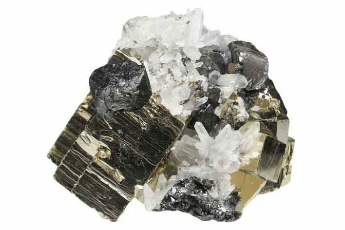 Cubic Pyrite, Sphalerite and Quartz Crystal Association - Peru #126600